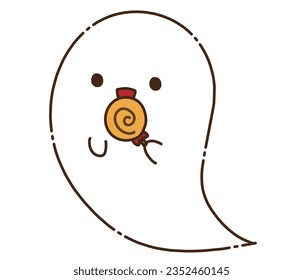 Illustration material of a simple white ghost holding a candy