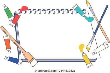 Matériel d'illustration d'un carnet de croquis, pinceau et peinture