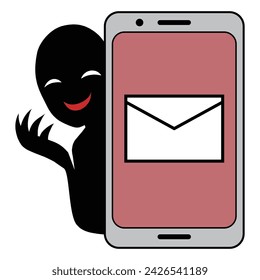 Illustration material of smartphone with hacker and spam email image