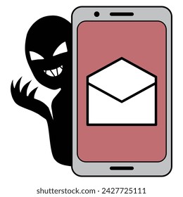 Illustrationsmaterial von Smartphone mit Hacker und Spam-Mail-Bild