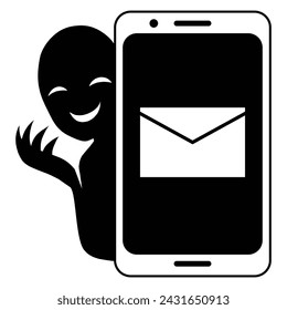 Material de ilustración de smartphone con imagen de correo electrónico de hacker y spam
