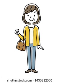 Illustration material : Smiling middle age woman with bag