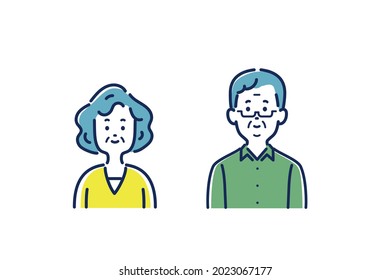 Illustration material of smiling senior man and woman