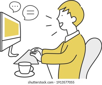 Illustration material of students taking classes online