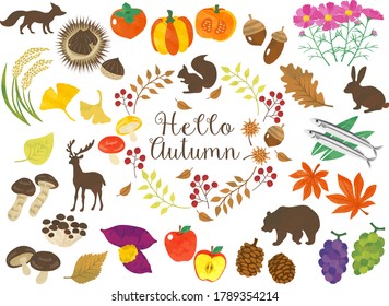 
Illustration material such as autumn season image, vegetables, fruits and animals