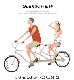 Illustration material: summer fashion, couple, bicycle