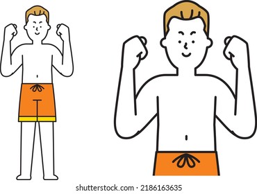 Illustration material of swimwear men doing guts pose