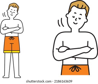 Illustration material of swimwear men nodding with arms folded