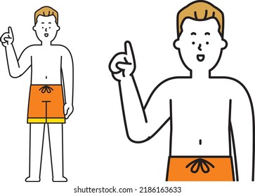 Illustration material of swimwear men who is raising the index finger