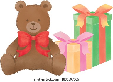 Illustration material of teddy bear and gift box