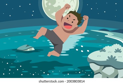 Illustration material that boy in swimsuit jumps to the sea