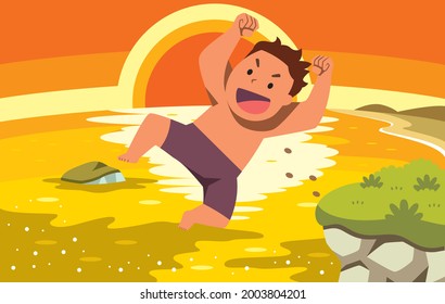 
Illustration material that boy in swimsuit jumps to the sea