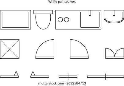 Material de ilustração que pode ser usado para criar plantas de chão simples para casas, apartamentos, condomínios, etc, versão pintada de branco