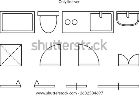 Illustration material that can be used to create simple floor plans for houses, apartments, condominiums, etc, only line version