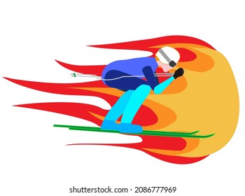 It is an illustration material that a ski player is downhill.