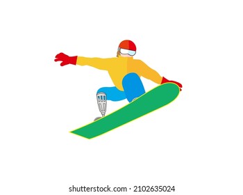 It is an illustration material that a snowboarder of a person with a disability is performing.