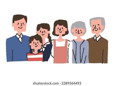  Illustration material of a three-generation family where grandfather and grandmother live together