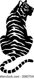 Illustration material of tiger silhouette. Looking backwards. Sitting pose.