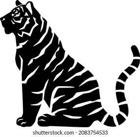 Illustration material of tiger silhouette. Sideways. Sitting pose.