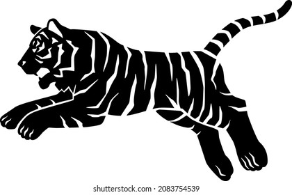 Illustration material of tiger silhouette. Sideways. A pose to jump.