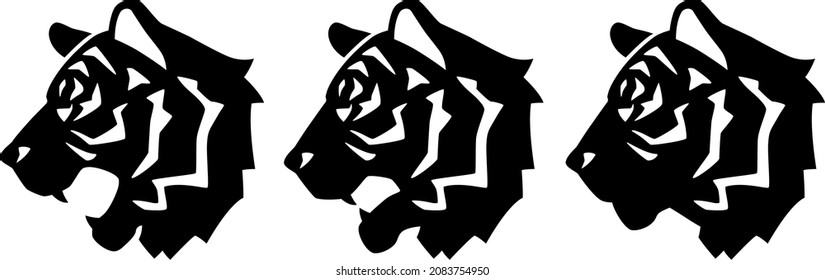 Illustration material of tiger silhouette. Sideways. A set of head variations.