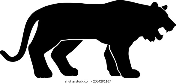 Illustration material of tiger silhouette. Sideways. Barking pose.No tiger stripes.