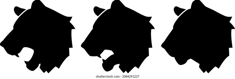 Illustration material of tiger silhouette. Sideways. A set of head variations.No tiger stripes.