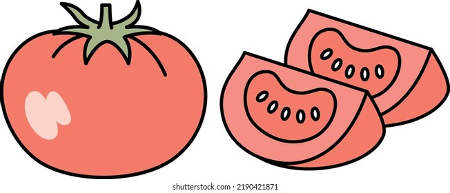 Material de ilustración de tomate y tomate cortado.