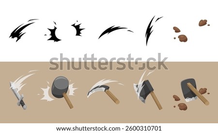 Illustration material of tools used in development and their effects when used