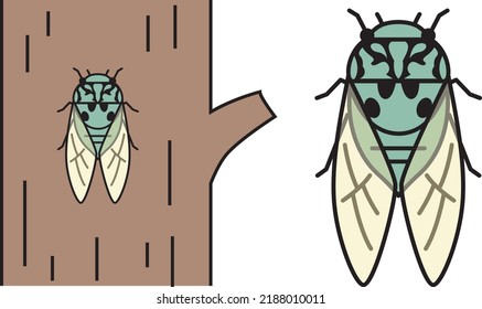 Material de ilustración de un árbol y una cigarra min-min.