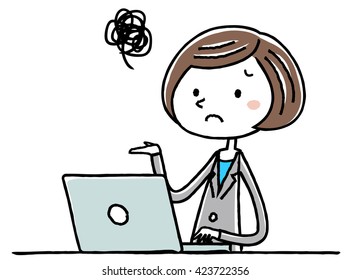 Illustration material: trouble work Business woman personal computer