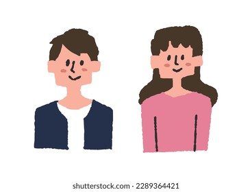 Material de ilustración de la parte superior del cuerpo de un joven y una mujer