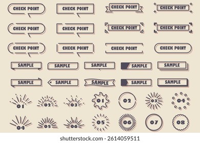Illustration material: various frames, headings, speech bubbles
