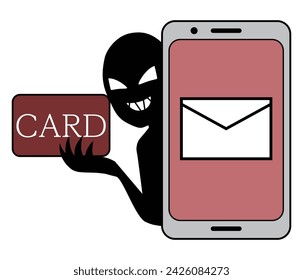 Illustration material of a villain holding a smartphone and card