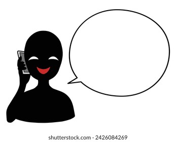 Illustration material of a villain talking on a smartphone and a speech bubble
