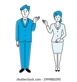 Illustration material of whole body men and women standing in a suit