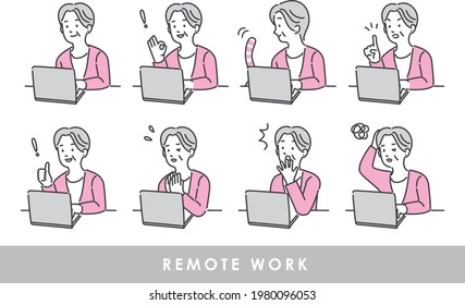 Material de ilustración de una mujer que realiza trabajos a distancia y teletrabajo