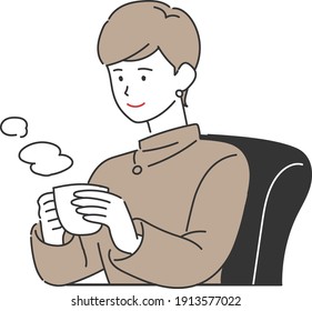 Illustration material of woman drinking coffee