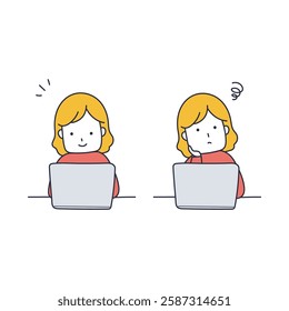 Illustration material of a woman operating a computer