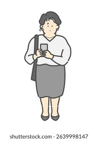 Illustration material of a woman operating a smartphone
