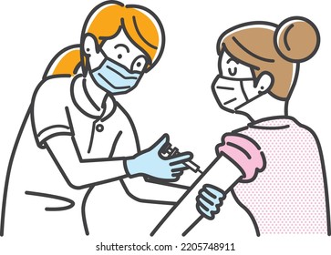 Illustration material of a woman receiving vaccination