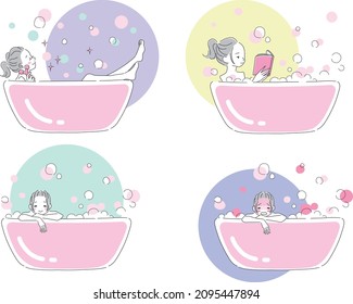 Illustration material of a woman taking a bath