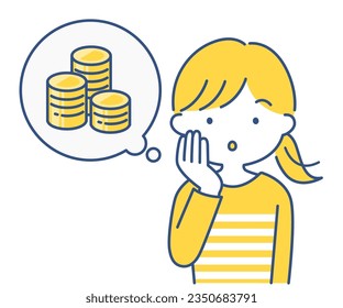 Illustration material of a woman thinking about money