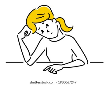 Illustration material of a woman who is depressed and wears a cheek stick