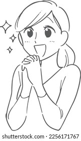 Illustration material of a woman who rejoices and admires Simple line drawing version