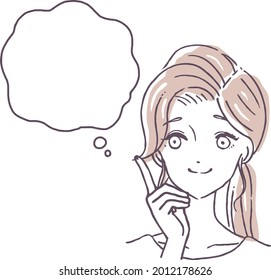 Illustration material of a woman who is thinking with a smile
