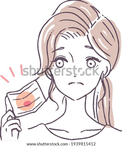 Illustration material of a woman whose makeup is running by a face mask