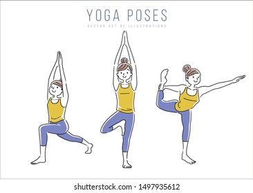 Illustration material: woman, yoga, pose, set, variation