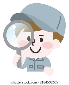 Illustration material of a worker with a magnifying glass
