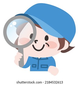 Illustration material of a worker with a magnifying glass